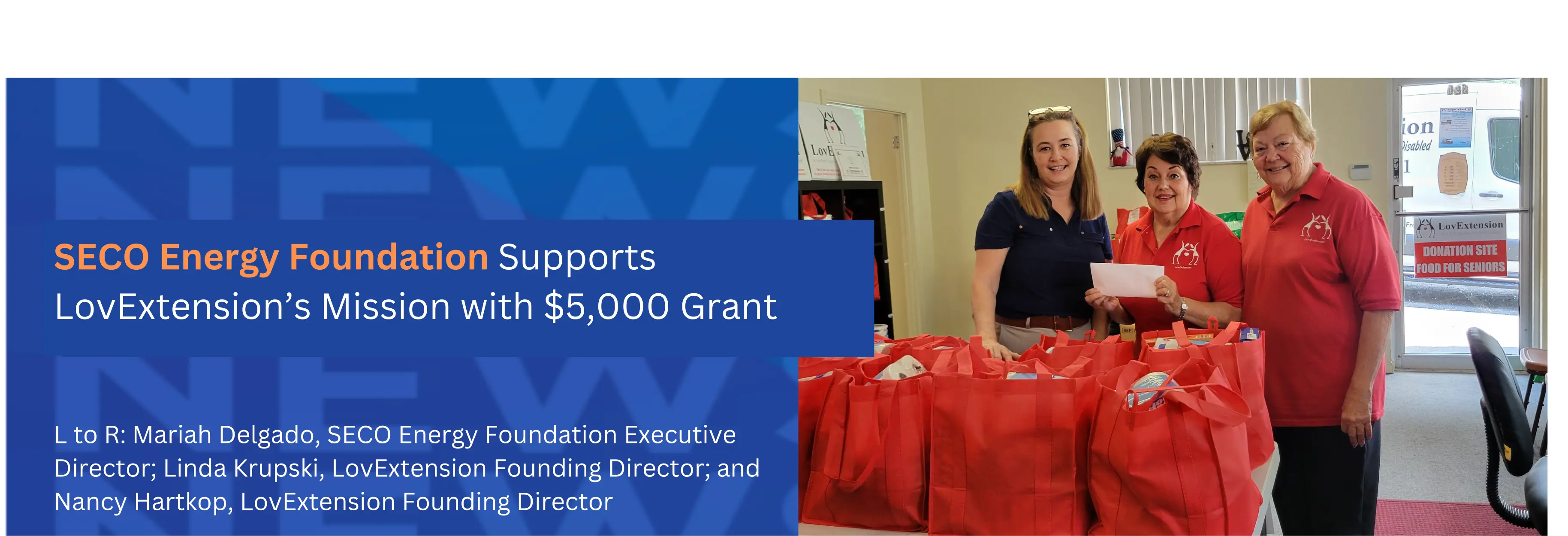 SECO Energy Foundation Awards $5,000 Grant to LovExtension for Personal Care Supplies for Homebound Seniors